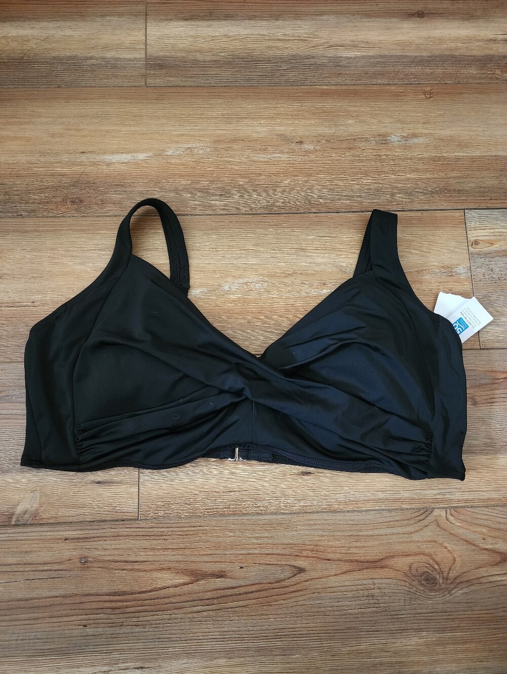 Lands' End Women's Twist Front Underwire Bikini Swimsuit Top Black 24W